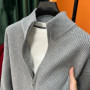 Men's Open Cardigan Solid Color Zipper Knitted Sweater Slim Fit Stand-up Collar Half-high Outerwear
