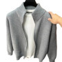 Men's Open Cardigan Solid Color Zipper Knitted Sweater Slim Fit Stand-up Collar Half-high Outerwear