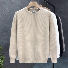 Korean Style Men's Sweater Vertical Stripes Round Neck Pullovers High Quality Inner Soft Knitted Fashion Versatile Undershirt