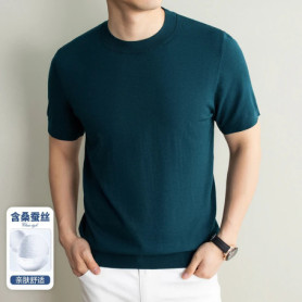 High End Lyocell Breathable Knitwear 2026 Spring Summer Men Silk Cotton Knit Tops Short Sleeve Clothes Pullover Knitting t-shirt