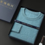 100 Pure Mink Cashmere Men's Round Neck Sweater For Autumn Winter, Casual Knitted Long Sleeved Pullover Sweater Men's Clothng