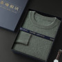 100 Pure Mink Cashmere Men's Round Neck Sweater For Autumn Winter, Casual Knitted Long Sleeved Pullover Sweater Men's Clothng