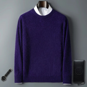 100 Pure Mink Cashmere Men's Round Neck Sweater For Autumn Winter, Casual Knitted Long Sleeved Pullover Sweater Men's Clothng