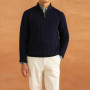 Autumn Men Half-zipper Knitted Sweater Long Sleeve Solid Color Textured Luxury Pullovers Korean Popular Leisure Vintage Knitwear