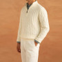 Autumn Men Half-zipper Knitted Sweater Long Sleeve Solid Color Textured Luxury Pullovers Korean Popular Leisure Vintage Knitwear
