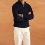 Autumn Men Half-zipper Knitted Sweater Long Sleeve Solid Color Textured Luxury Pullovers Korean Popular Leisure Vintage Knitwear