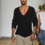 European and American men's long sleeved V-neck loose plus size men's luxury fashion casual solid color knitted pullover sweater