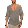 European and American men's long sleeved V-neck loose plus size men's luxury fashion casual solid color knitted pullover sweater
