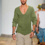 European and American men's long sleeved V-neck loose plus size men's luxury fashion casual solid color knitted pullover sweater