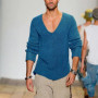European and American men's long sleeved V-neck loose plus size men's luxury fashion casual solid color knitted pullover sweater