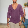 European and American men's long sleeved V-neck loose plus size men's luxury fashion casual solid color knitted pullover sweater