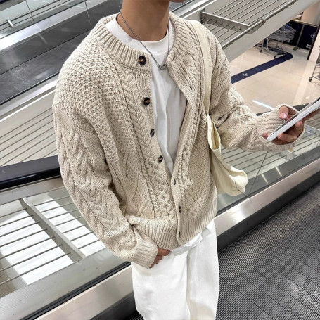 Men Knitted Cardigan Jacket Long Sleeve Solid Color Luxury Textured Sweater Coats Korean Trending Premium Quality Knitwear M-2XL
