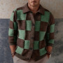 New British Retro Men Check Cardigan Jacket Light Luxury Knitted Polo Neck Long Sleeve Sweater Coat Fashion Trend Plaid Knitwear