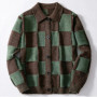New British Retro Men Check Cardigan Jacket Light Luxury Knitted Polo Neck Long Sleeve Sweater Coat Fashion Trend Plaid Knitwear