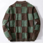New British Retro Men Check Cardigan Jacket Light Luxury Knitted Polo Neck Long Sleeve Sweater Coat Fashion Trend Plaid Knitwear