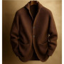 2026 Gentleman Knitted Three-Button Green Fruit Collar Cardigan Sweater Spring Summer Knitwear Solid Color Long Sleeve