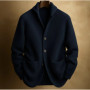 2026 Gentleman Knitted Three-Button Green Fruit Collar Cardigan Sweater Spring Summer Knitwear Solid Color Long Sleeve