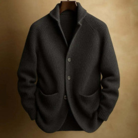 2026 Gentleman Knitted Three-Button Green Fruit Collar Cardigan Sweater Spring Summer Knitwear Solid Color Long Sleeve