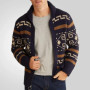 New Men's Lapel Casual Cardigan Jacket Long Sleeved Slim Fit Jacquard Knitted Sweater