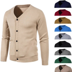 2024 Autumn Men's Knitted Cardigan Thin V-neck Elastic Slim Fit Button Up Sweater Solid Color Casual Versatile Coat 5XL-M
