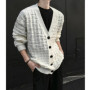 American Style Cardigans Men V-neck Solid Jacquard Pattern Streetwear Autumn Winter New Popular Male Casual Daily Knitting Coat