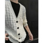 American Style Cardigans Men V-neck Solid Jacquard Pattern Streetwear Autumn Winter New Popular Male Casual Daily Knitting Coat