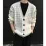 American Style Cardigans Men V-neck Solid Jacquard Pattern Streetwear Autumn Winter New Popular Male Casual Daily Knitting Coat