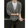 American Style Cardigans Men V-neck Solid Jacquard Pattern Streetwear Autumn Winter New Popular Male Casual Daily Knitting Coat