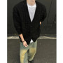 American Style Cardigans Men V-neck Solid Jacquard Pattern Streetwear Autumn Winter New Popular Male Casual Daily Knitting Coat