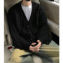 American Style Cardigans Men V-neck Solid Jacquard Pattern Streetwear Autumn Winter New Popular Male Casual Daily Knitting Coat