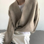 Irregular Diagonal Button V-neck Cardigan Sweater Men's 2026 Spring Design Sense Lazy Wind Knitted Sweater