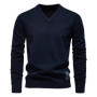 AIOPESON Mens V-neck Solid Cotton Pullover Sweaters Long Sleeve Casual Social Knitted Sweaters for Men