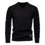 AIOPESON Mens V-neck Solid Cotton Pullover Sweaters Long Sleeve Casual Social Knitted Sweaters for Men