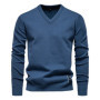 AIOPESON Mens V-neck Solid Cotton Pullover Sweaters Long Sleeve Casual Social Knitted Sweaters for Men