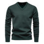AIOPESON Mens V-neck Solid Cotton Pullover Sweaters Long Sleeve Casual Social Knitted Sweaters for Men