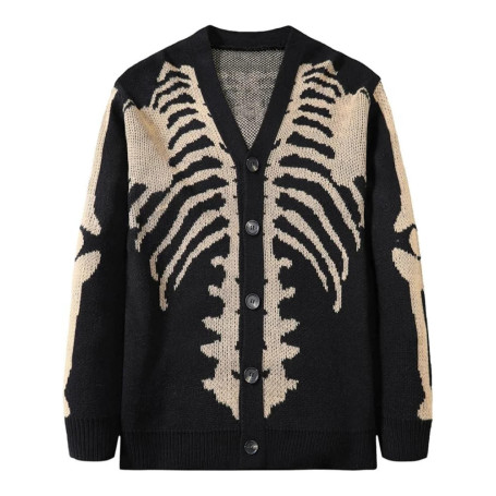 Men's Skeleton Pattern Cardigan Sweaters, Gothic Long Sleeve Unisex Outwear Knitted Coats