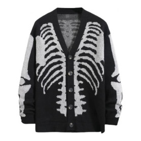 Men's Skeleton Pattern Cardigan Sweaters, Gothic Long Sleeve Unisex Outwear Knitted Coats