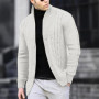 Cable Knit Stand Collar Cardigan Men's Casual Top Daily Commuting White Simple Versatile Solid Multi Color