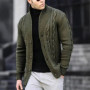 Cable Knit Stand Collar Cardigan Men's Casual Top Daily Commuting White Simple Versatile Solid Multi Color