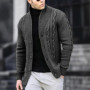 Cable Knit Stand Collar Cardigan Men's Casual Top Daily Commuting White Simple Versatile Solid Multi Color