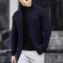 Cable Knit Stand Collar Cardigan Men's Casual Top Daily Commuting White Simple Versatile Solid Multi Color