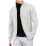 Cable Knit Stand Collar Cardigan Men's Casual Top Daily Commuting White Simple Versatile Solid Multi Color