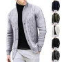 Cable Knit Stand Collar Cardigan Men's Casual Top Daily Commuting White Simple Versatile Solid Multi Color