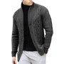 Cable Knit Stand Collar Cardigan Men's Casual Top Daily Commuting White Simple Versatile Solid Multi Color