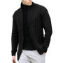 Cable Knit Stand Collar Cardigan Men's Casual Top Daily Commuting White Simple Versatile Solid Multi Color