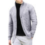 Cable Knit Stand Collar Cardigan Men's Casual Top Daily Commuting White Simple Versatile Solid Multi Color