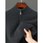 2026 Spring/Autumn New Men's Coat 100 Merino Wool Half High Neck Zipper Cardigan Fashion Casual Loose Warm Knit Sweater Jacket