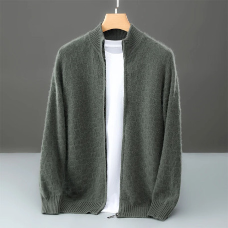 2026 Spring/Autumn New Men's Coat 100 Merino Wool Half High Neck Zipper Cardigan Fashion Casual Loose Warm Knit Sweater Jacket