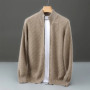 2026 Spring/Autumn New Men's Coat 100 Merino Wool Half High Neck Zipper Cardigan Fashion Casual Loose Warm Knit Sweater Jacket