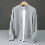 2026 Spring/Autumn New Men's Coat 100 Merino Wool Half High Neck Zipper Cardigan Fashion Casual Loose Warm Knit Sweater Jacket
